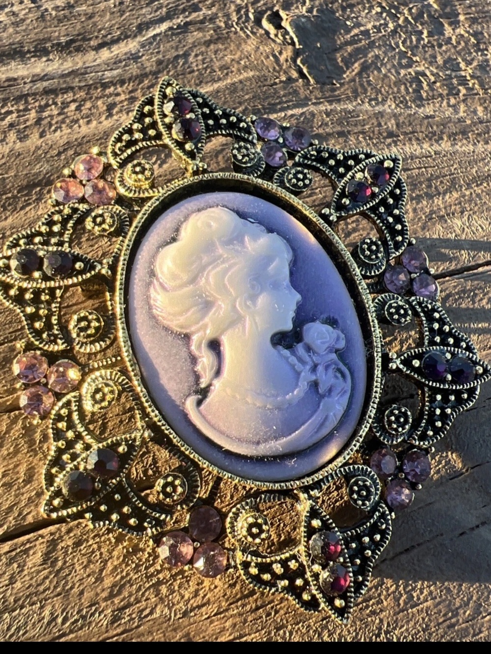 Vintage-Inspired Purple Cameo Brooch - Unbranded